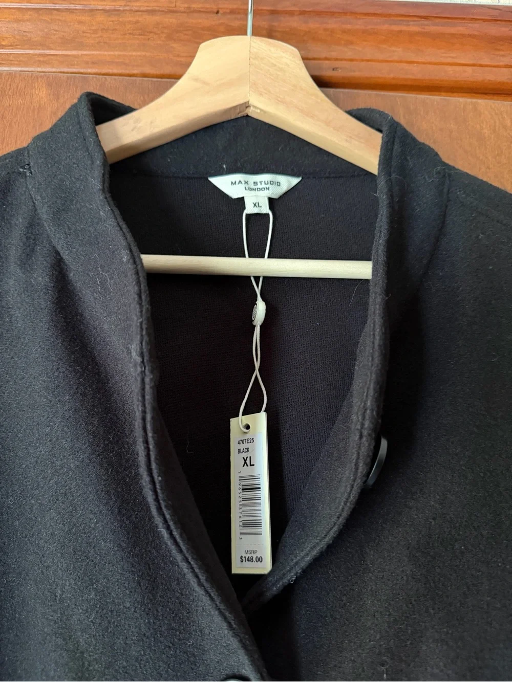 Max Studio Brushed Knit Cropped Bomber Jacket NWT Black XL